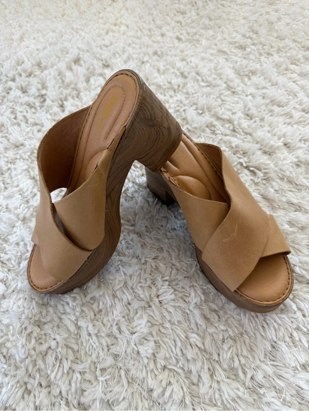 Born Women's Tan Leather Platform Mules